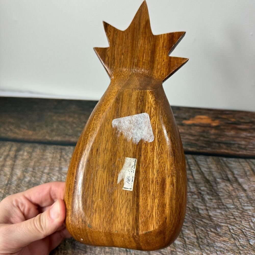 Wooden Pineapple Shape Monkey Pod Catch All Trinket Dish Hand Carved Decor 9" - Picture 4 of 7